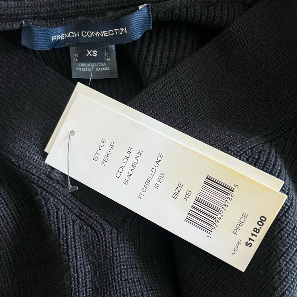 French Connection Black Lace Knit Sweater V-Neck XS - Picture 7 of 9